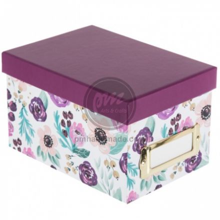 Hộp giấy mini màu tím và hoa