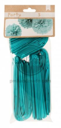 Set 3 quả cầu pompoms màu xanh