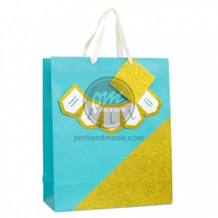 Túi giấy màu họa tiết kim tuyến và chữ hello