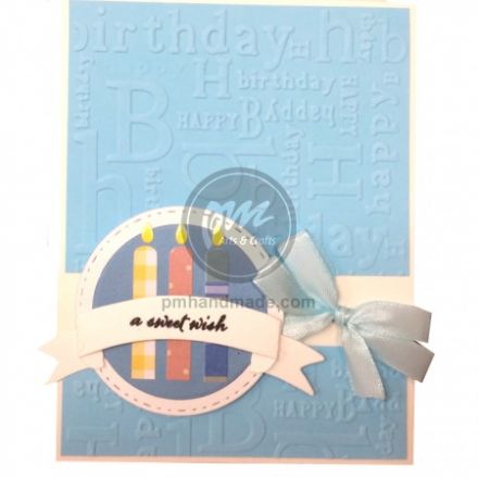 Thiệp in nổi 3 nến nơ xanh