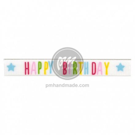Ribbon trắng in chữ happy birthday 9.5mm x 1.2m