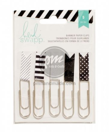 Set 5 kẹp giấy hình lá cờ màu đen và trắng