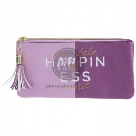 Túi đựng bút màu tím in chữ Happiness