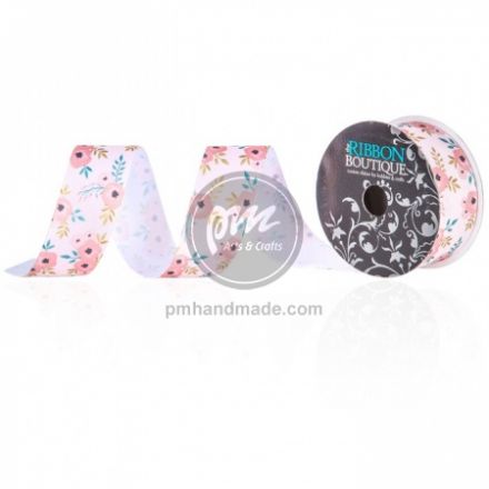 Ribbon họa tiết hoa màu hồng 3.81 cm