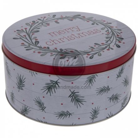 Hộp thiếc tròn vòng christmas 19x9 cm