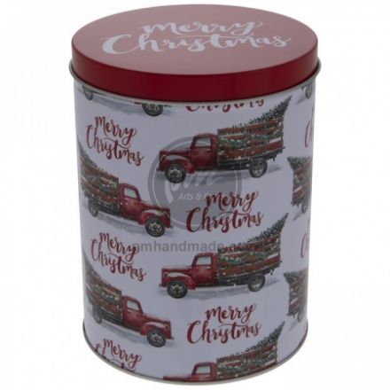 Hộp thiếc tròn xe giáng sinh 12x16 cm