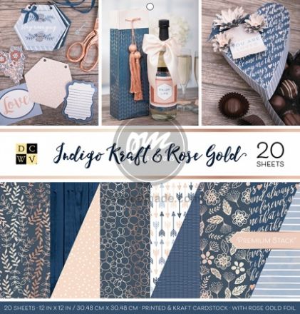 Paper pack mẫu indigo kraft & rose - ép foil (20 tờ)