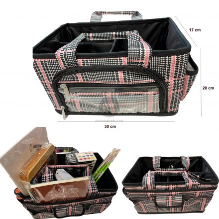 Túi dụng cụ họa tiết caro có khóa kéo size M