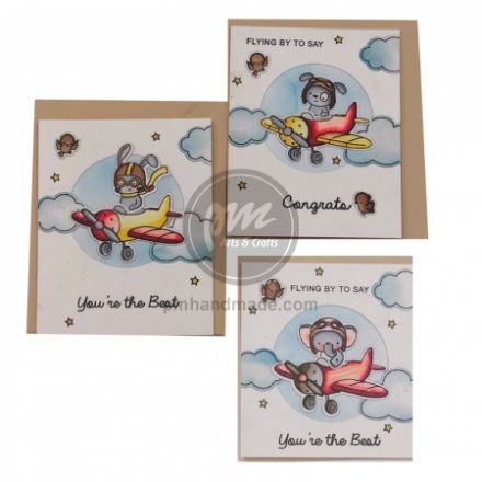 Thiệp handmade Flying by to say (máy bay hình tròn)