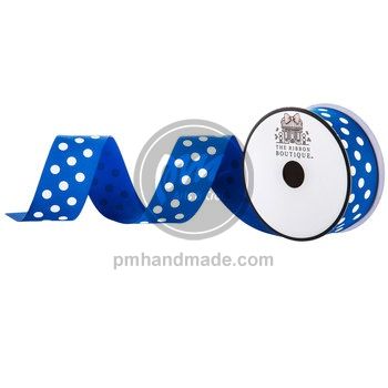 Ribbon chấm bi màu xanh Royal size 3.81 x 90 cm