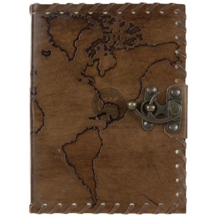 Sổ vẽ sketchbook bìa da màu nâu hình bản đồ có khóa