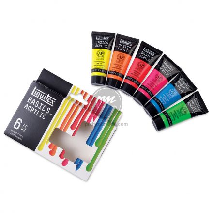 Bộ 6 màu fluorescent Acrylic Liquitex 22mlx6 - hộp clear box
