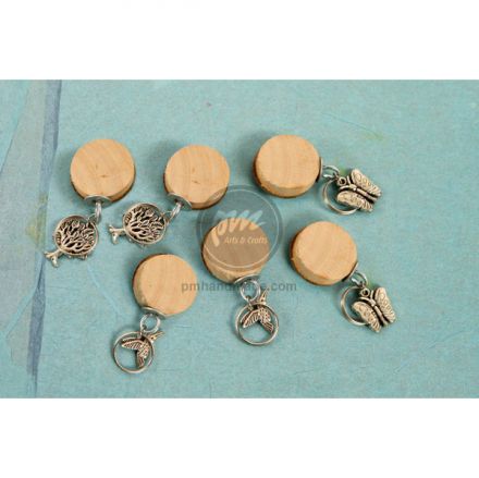 Bộ charm tròn họa tiết trinkets gỗ