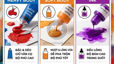 Phân biệt màu Acrylic Heavy Body, Soft Body và Ink